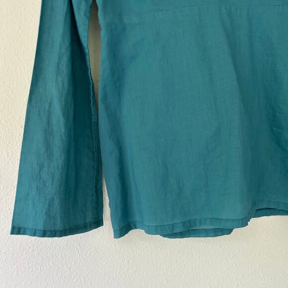 Loft babydoll bell sleeve beaded neckline cotton fairy Boho hippie teal blue M - Picture 6 of 12